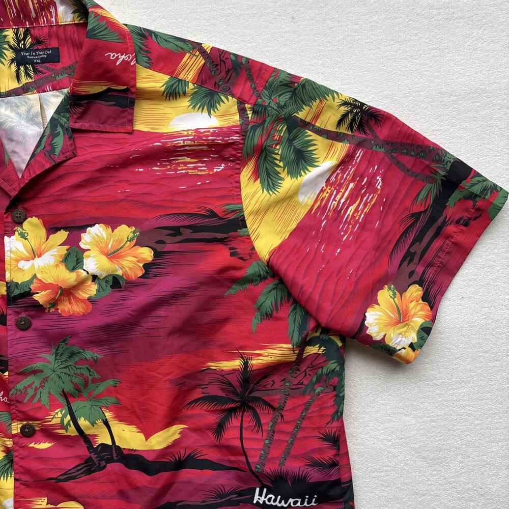 Year In Year Out Hawaiian Shirt‎ Mens XXL Red Tropical Sunset Palm Tree Aloha - Picture 4 of 15